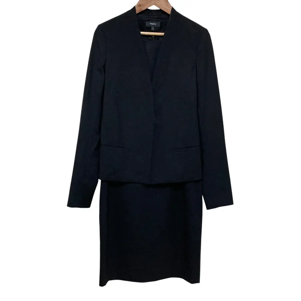 Theory セオリー CONT WOOL ノースリーブ ワンピース ノーカラー ジャケット セットアップ スーツ サイズ0 ブラック