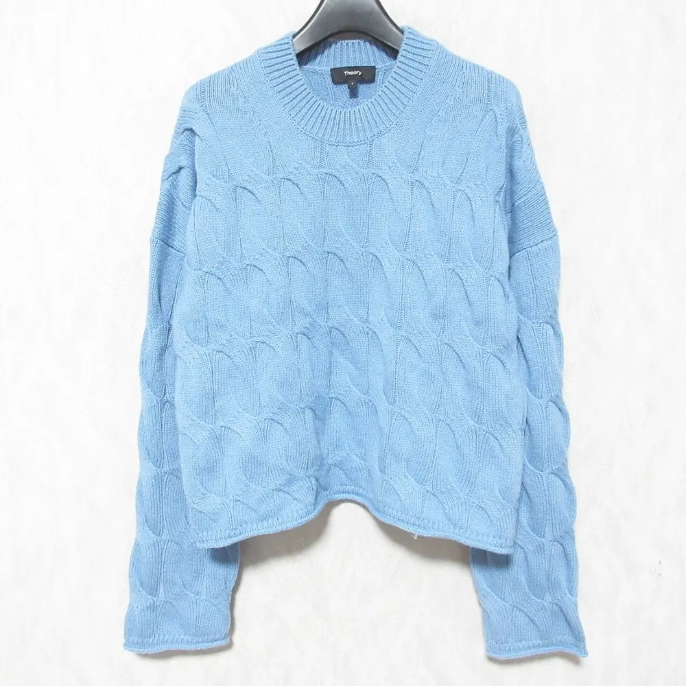 23AW Theory セオリー ウールカシミヤ クロップド プルオーバー ケーブルニット セーター 10-3301725 サイズS ブルー