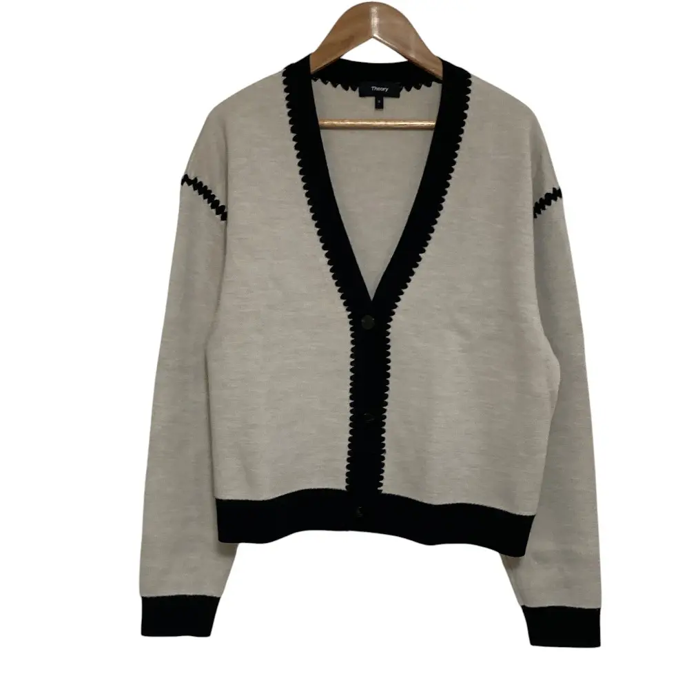 24AW Theory セオリー MORTON WOOL DLANKET ST CARDI バイカラー ニットカーディガン サイズS ブラック グレージュ