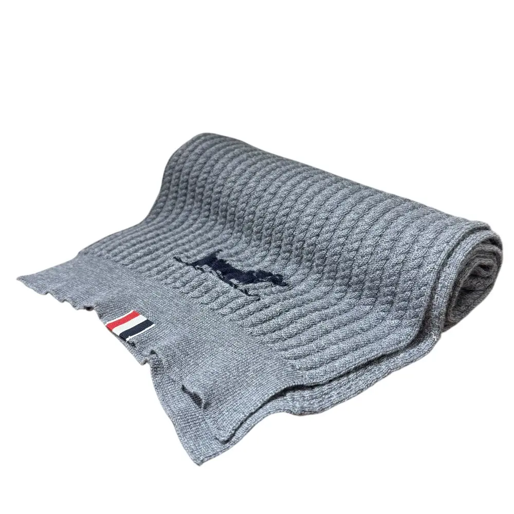 THOM BROWNE トムブラウン トリコロール ニット マフラー ストール グレー
