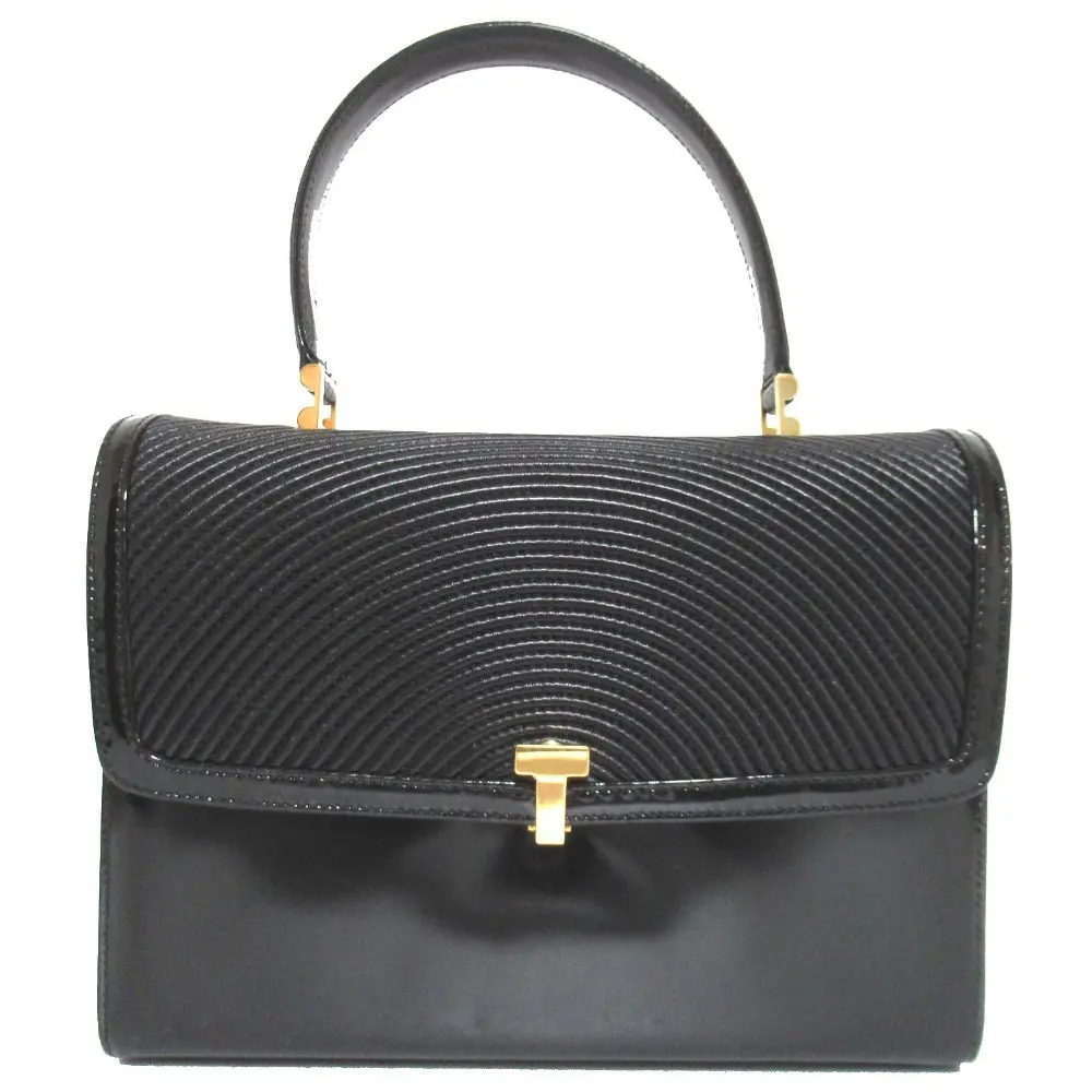 TIFFANY＆CO ティファニー ヴィンテージ Tロゴ金具 レザー ハンドバッグ ブラック×ゴールド金具
