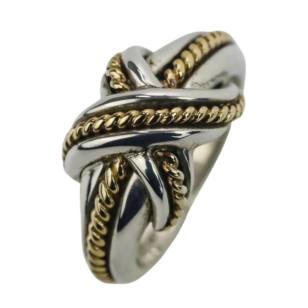 Tiffany&Co ティファニー SV925 750 K18 コンビ シグネチャークロス リング 指輪 約11号 シルバー×ゴールド