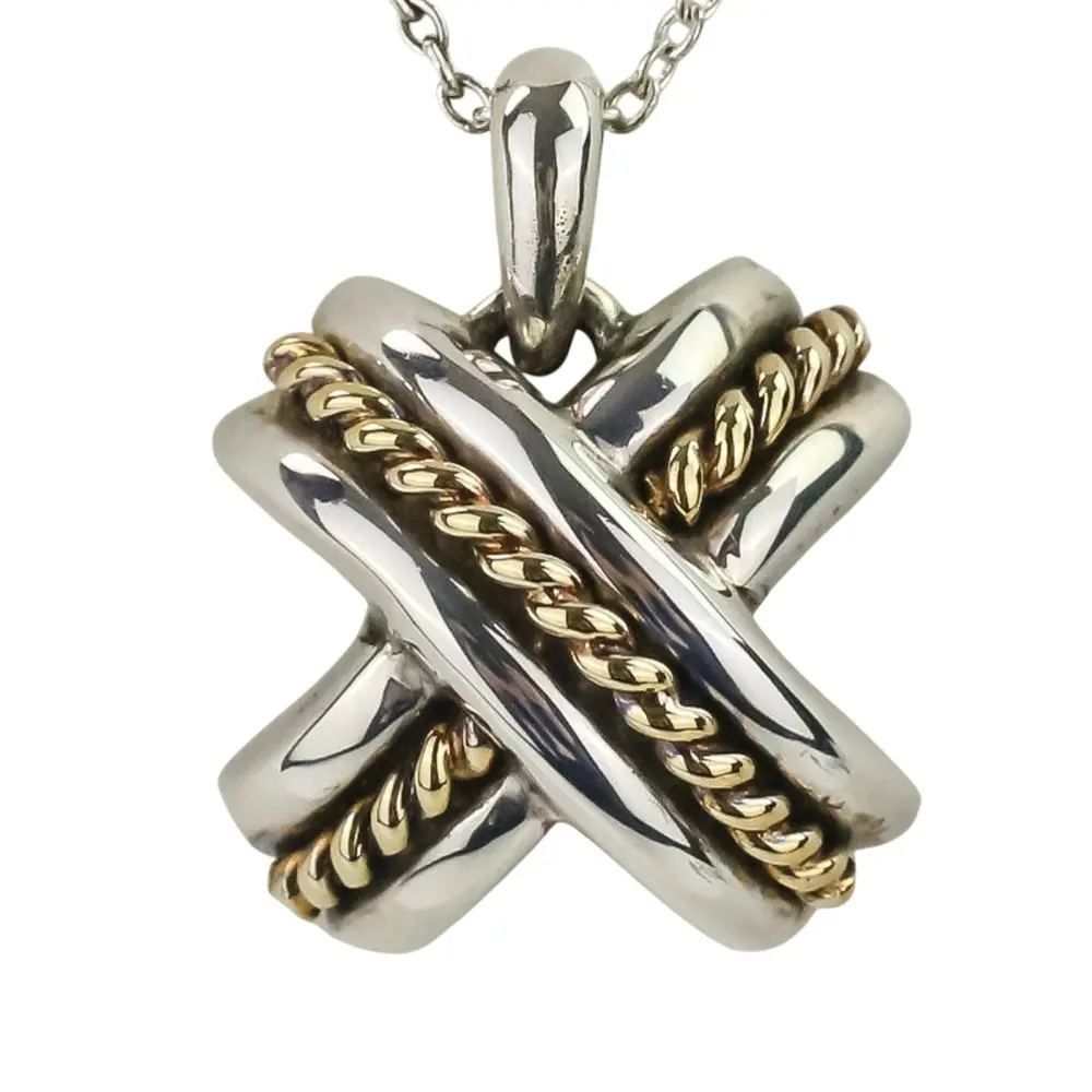 Tiffany&Co ティファニー SV925 750 K18 コンビ シグネチャー クロス ネックレス シルバー ゴールド