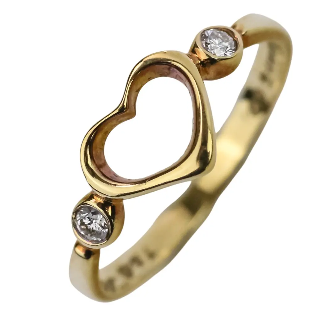 TIFFANY&Co. ティファニー ヴィンテージ エルサペレッティ 750 2Pダイヤモンド オープンハートリング 指輪 8号 イエローゴールド