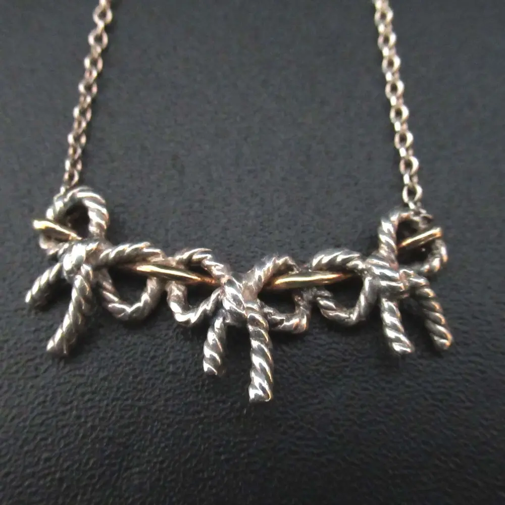Tiffany&co ティファニー トリプルリボン ネックレス 925SV×750 シルバー×ゴールド