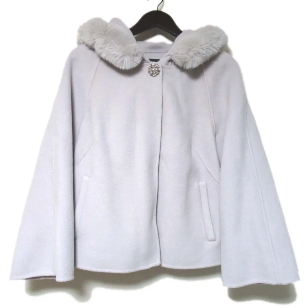 TO BE CHIC トゥービーシック ビジューボタン エコファー フーディー ウールリバー コート 46 大きいサイズ 薄ピンク ラベンダー系