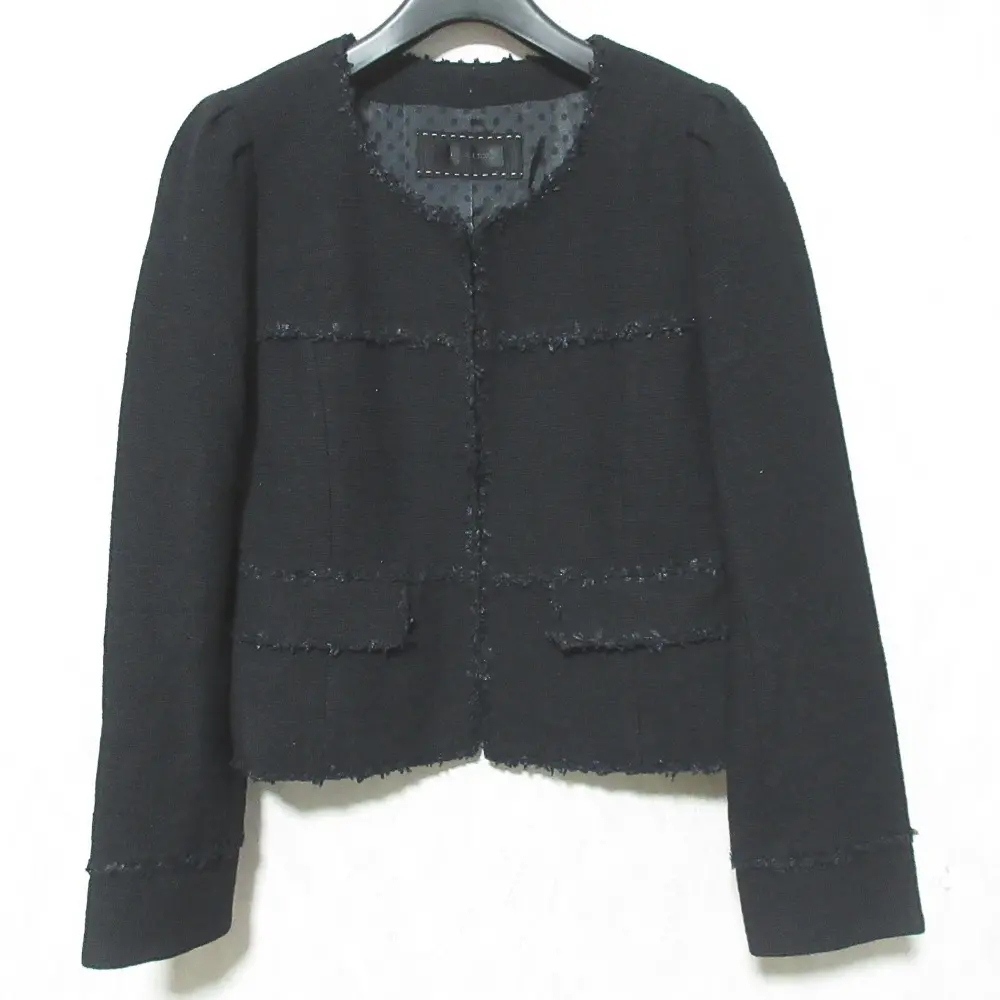 TO BE CHIC トゥービーシック ノーカラー ツイードジャケット W5E02-704-09 サイズ40 ブラック