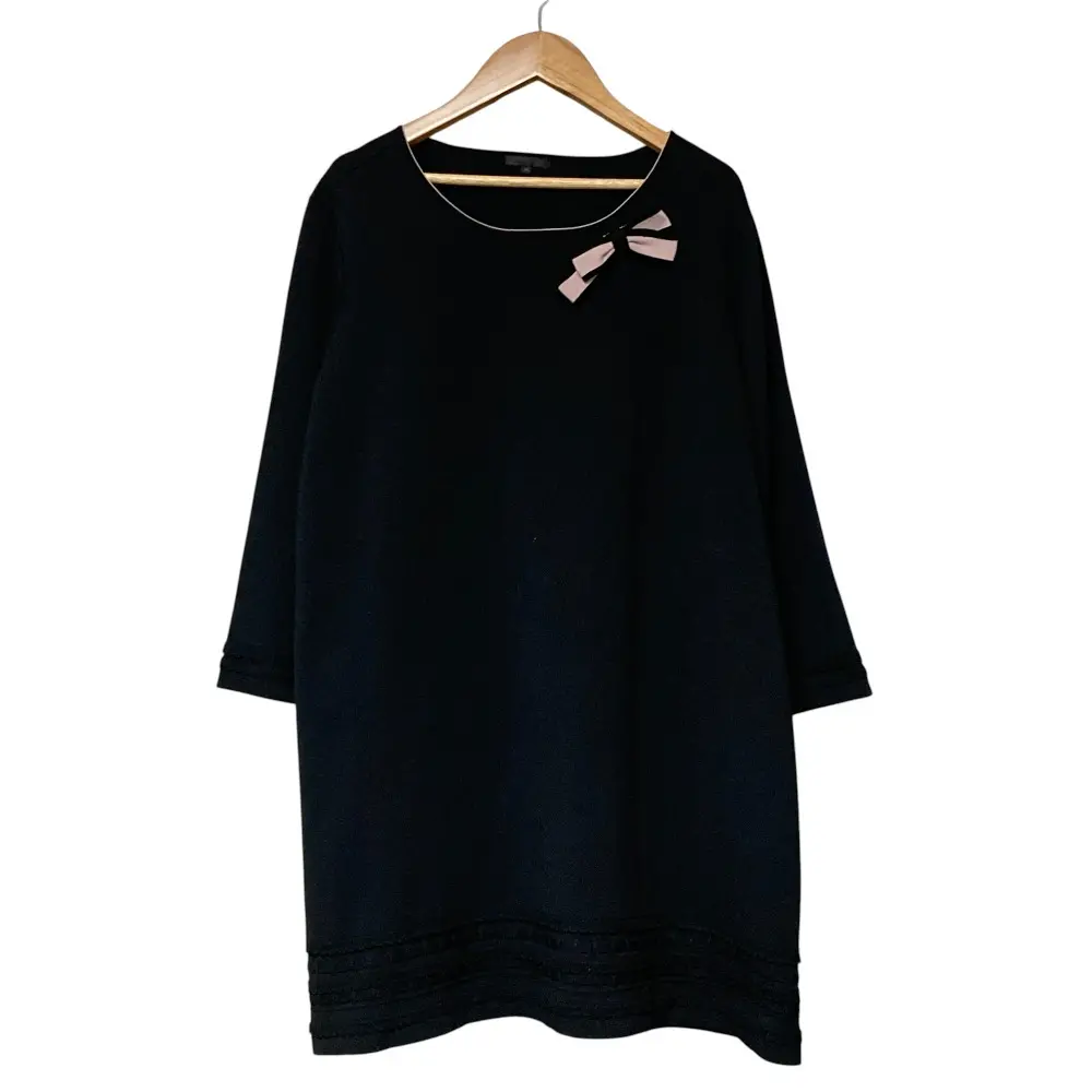 TO BE CHIC トゥービーシック ボーダーコンビ リボン ミニワンピース チュニック 大きいサイズ 46 ブラック