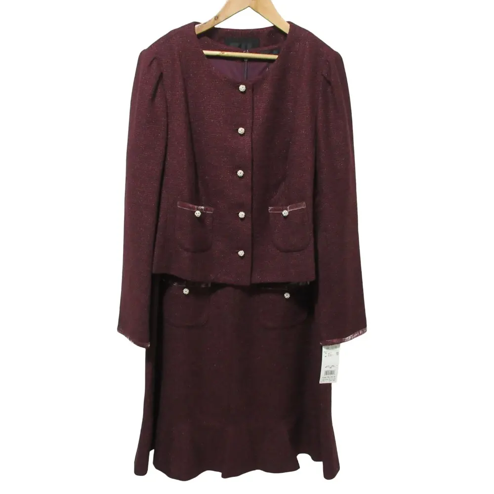 TO BE CHIC トゥービーシック ツイード ジャケット ワンピース アンサンブル セットアップ 大きいサイズ 46 48 ダークレッド