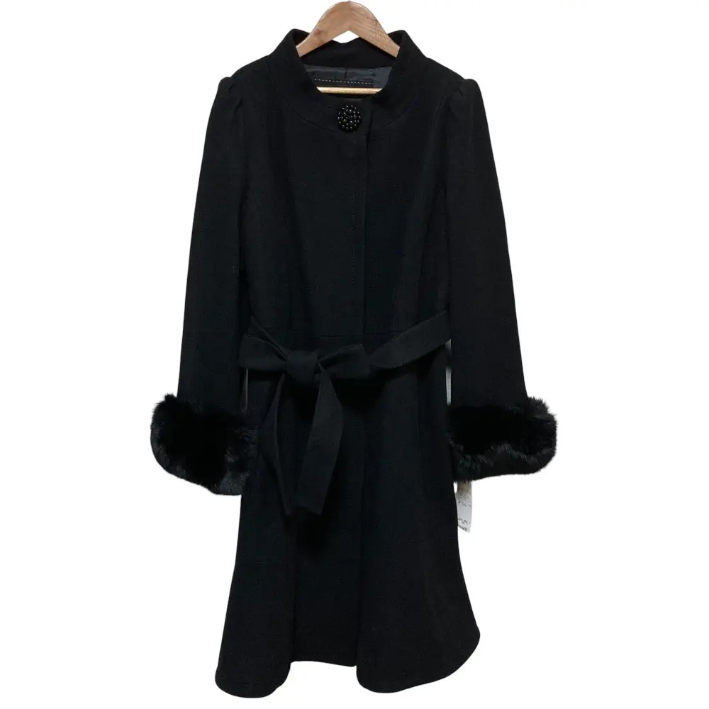 TO BE CHIC トゥービーシック フォックスファー ベルテッド ウール ロングコート 大きいサイズ46 ブラック 