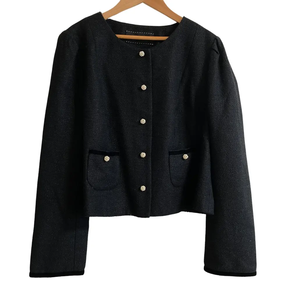 TO BE CHIC ツイード ノーカラージャケット サイズ48 ブラック