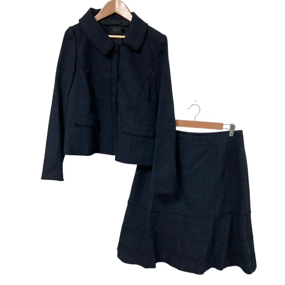 TO BE CHIC トゥービーシック ツイード 2WAY ジャケット スカート セットアップ スーツ 大きいサイズ 46 ネイビー