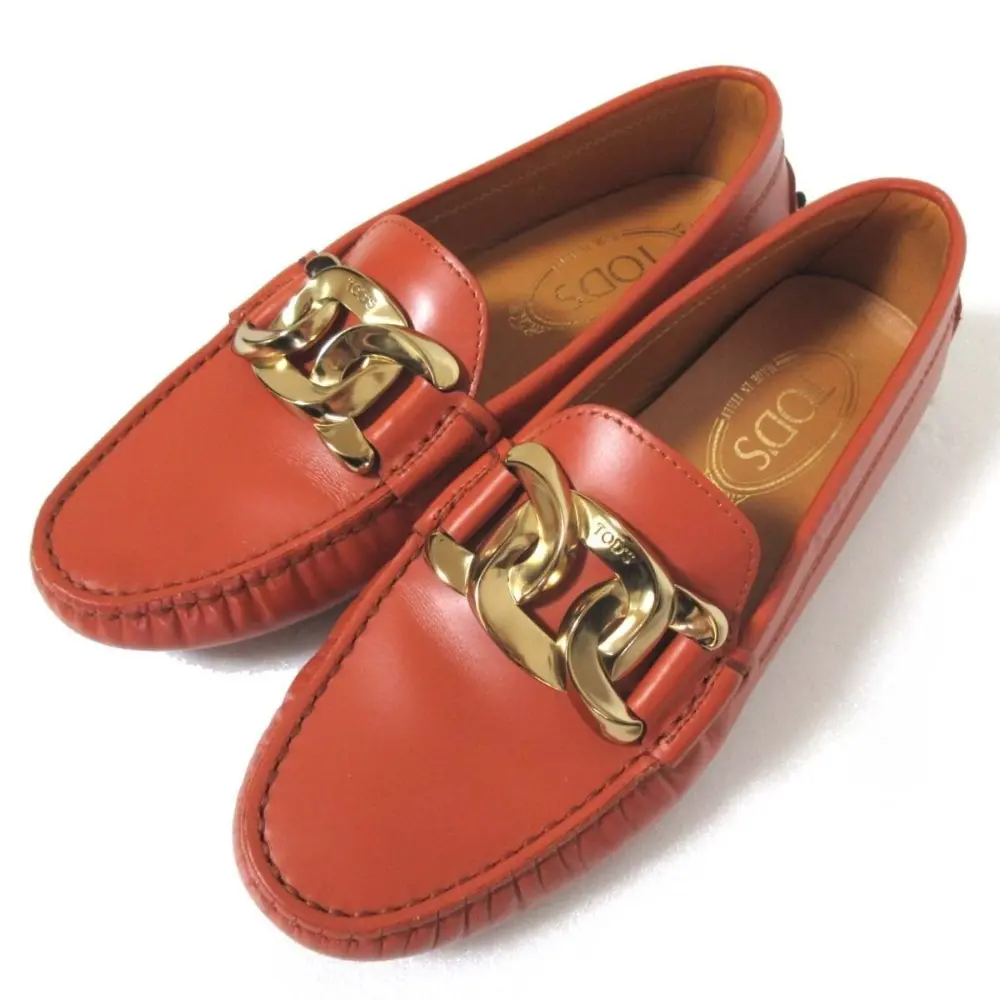TOD'S トッズ ケイト ゴンミーニ レザー ドライビングシューズ フラットシューズ 36サイズ 23cm相当 オレンジ×ゴールド金具
