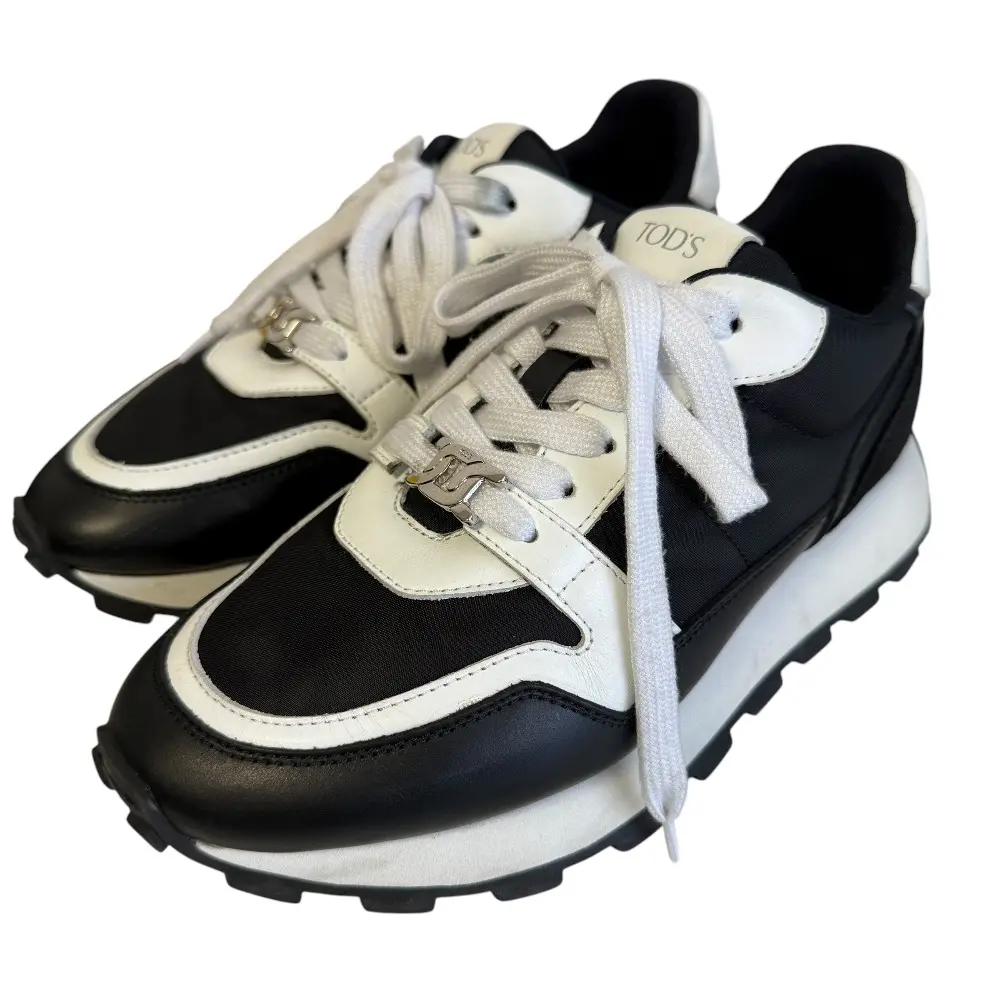 TOD'S トッズ ケイト レザー&ファブリック ゴンミーニ ローカットスニーカー 35 1/2 22.5cm相当 ブラック×ホワイト