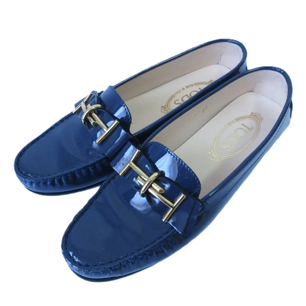 TOD'S トッズ ダブルT パテントレザー ドライビングシューズ ローファー 37 23.5cm相当 ネイビー