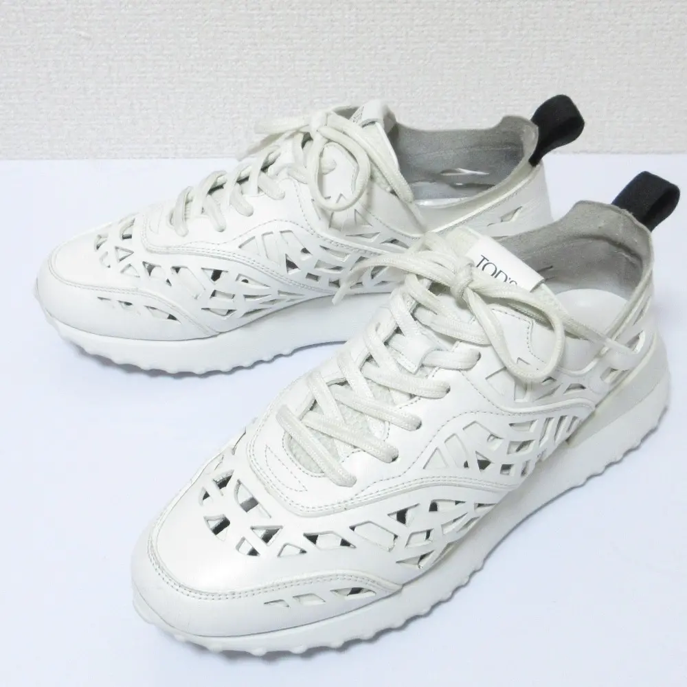 TOD'S トッズ カットワーク レザー ボリュームソール ローカットスニーカー 37 23.5cm相当 ホワイト
