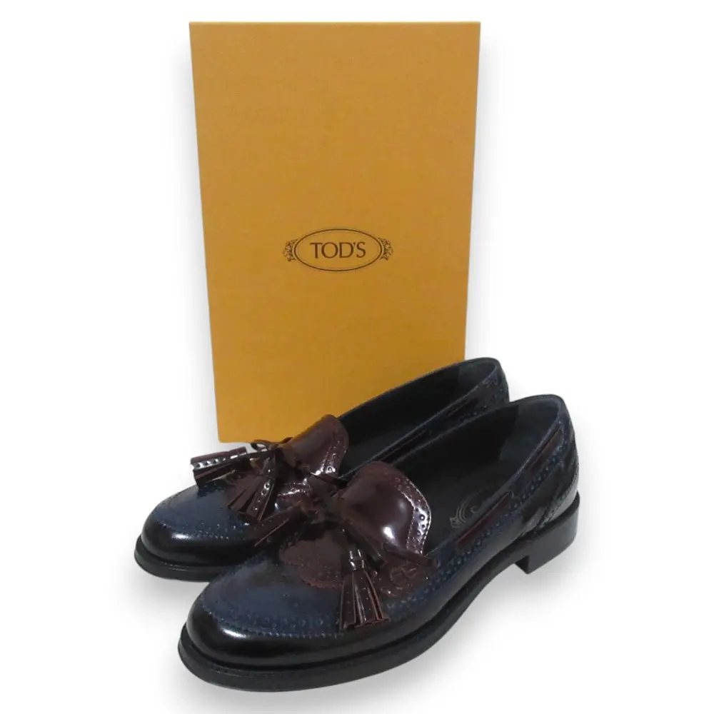 TOD'S トッズ バイカラー レザー タッセル ローファー シューズ size38