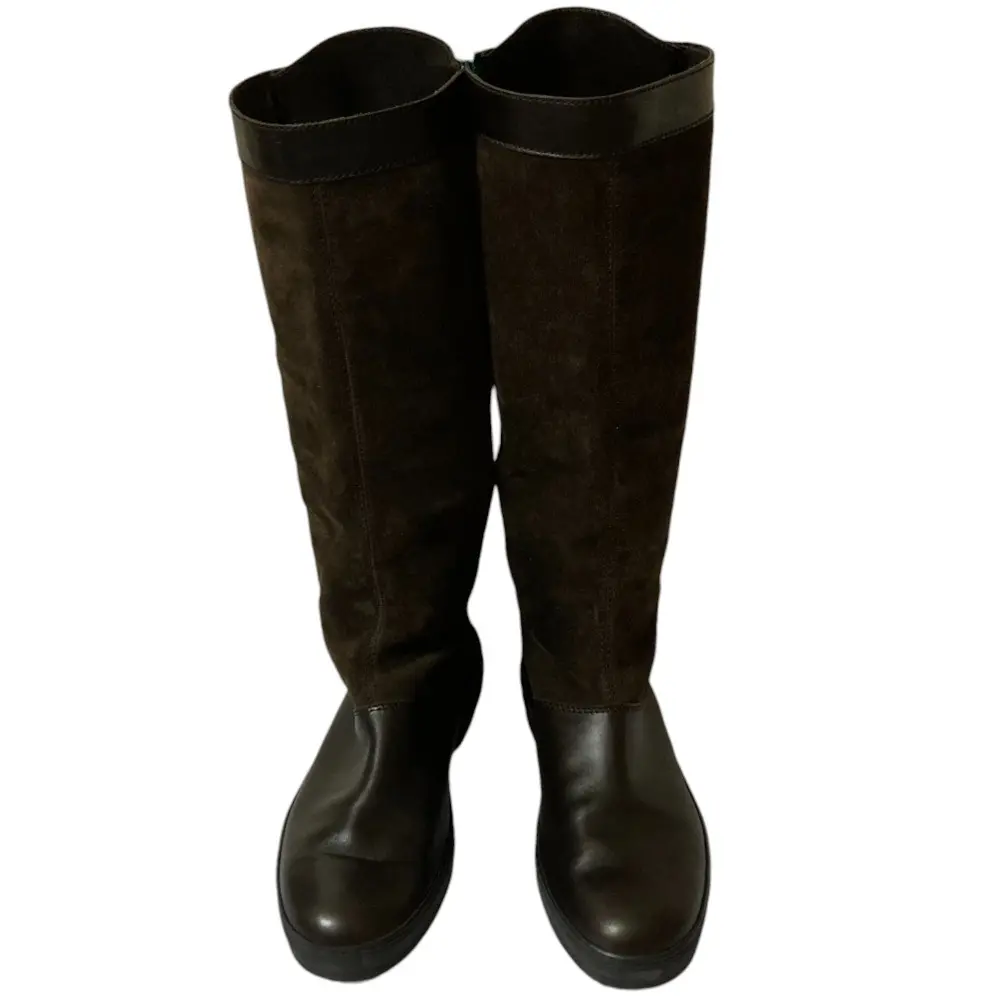 TOD'S トッズ スエード ビブラムソール レースアップ タッセル ロングブーツ 37 約24cm ブラウン