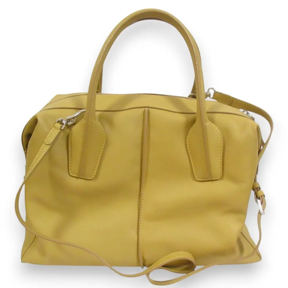 TOD'S トッズ Dスタイリング BAULETTE レザー 2Way ハンドバッグ ショルダーバッグ キャメル系×シルバー金具