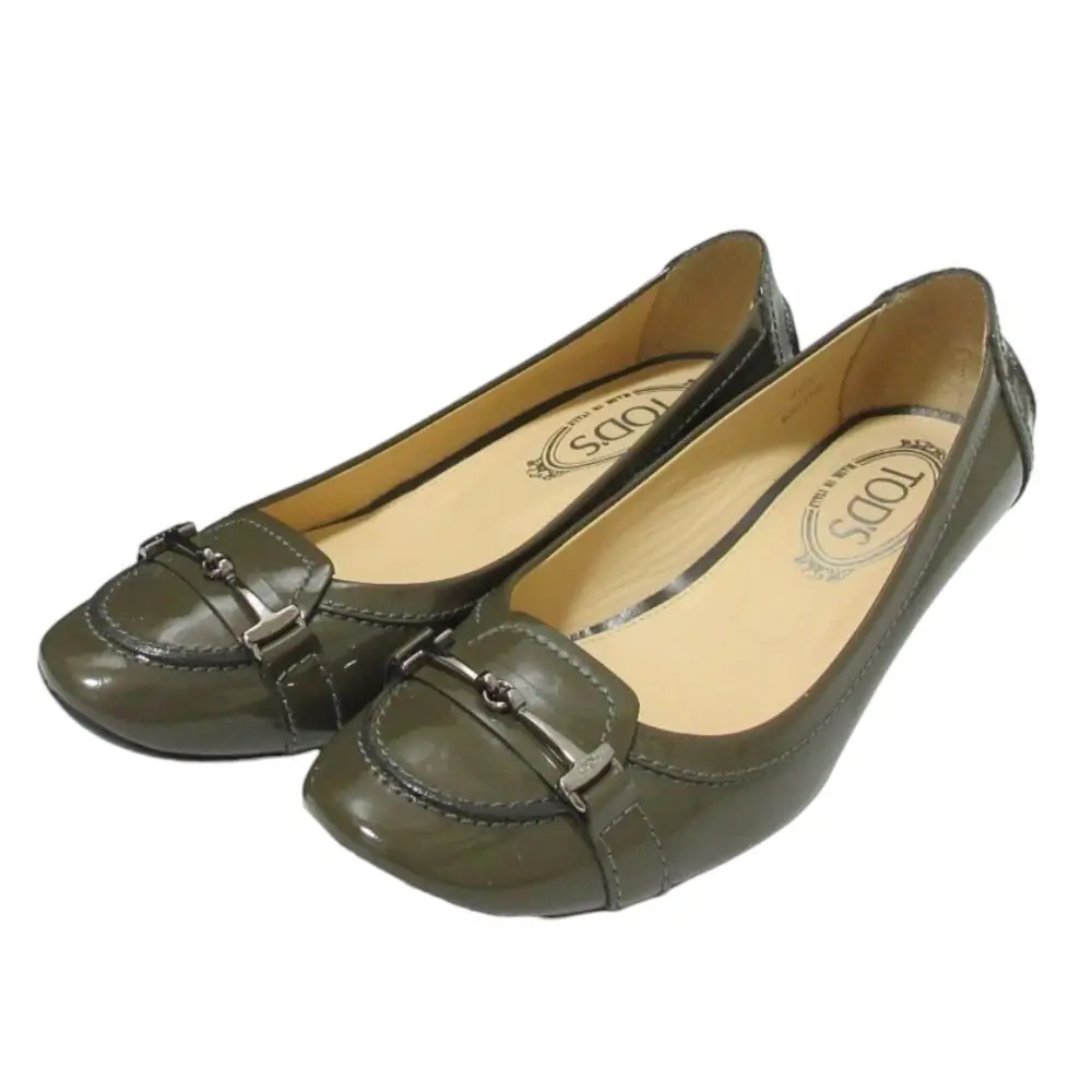 TOD'S トッズ エナメル ビット ローファー ローヒールパンプス 36.5 23.5cm カーキ