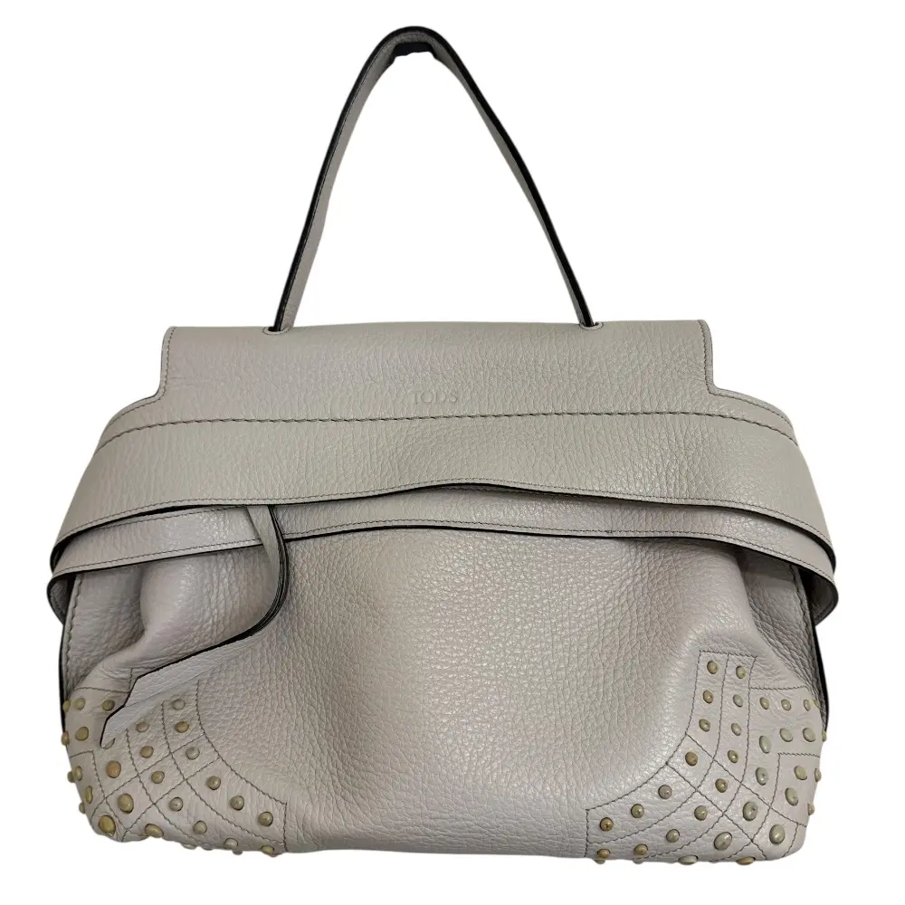 TOD'S トッズ ウェーブ レザー ゴンミーニ 2way ハンドバッグ ショルダーバッグ グレー