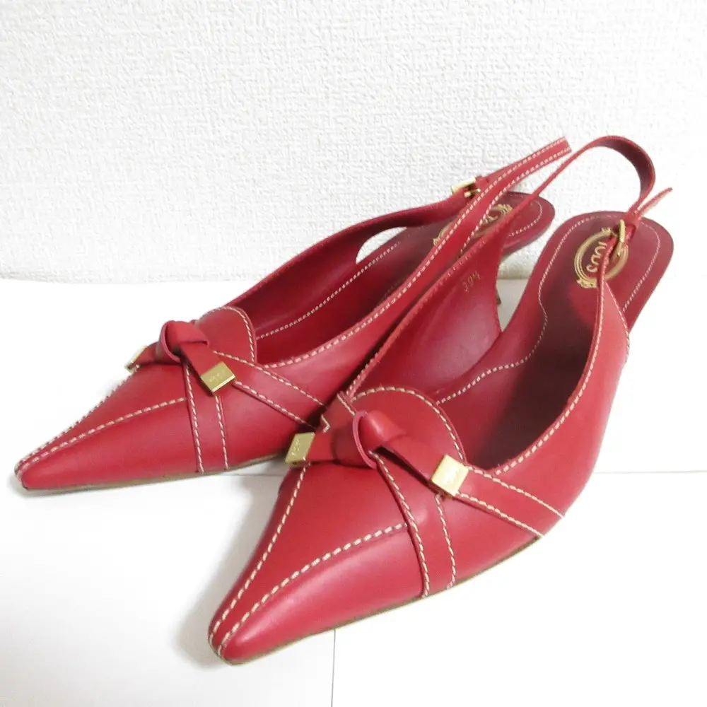TOD'S トッズ レザー スリングバック リボン ミュール サンダル サイズ39.5 25cm相当 レッド