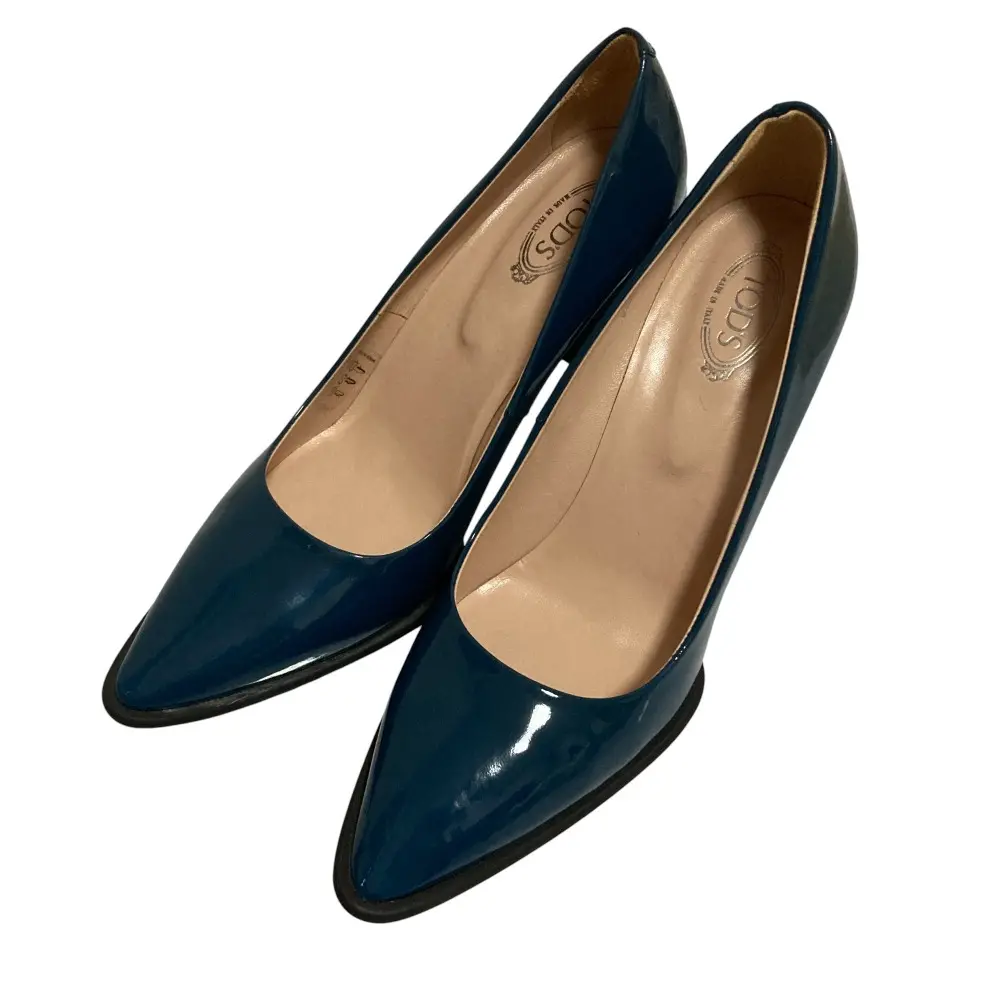 TOD'S トッズ パテントレザー ポインテッドトゥ パンプス サイズ37.5 24.5cm相当 ブルー