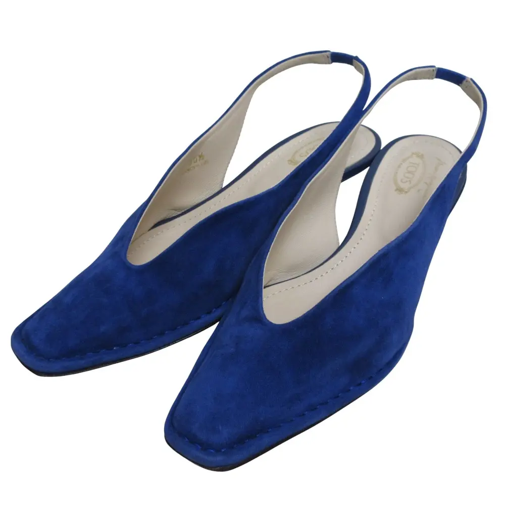 TOD'S Mame Kurogouchi トッズ マメクロゴウチコラボ スリングバック スエード パンプス 35 1/2 23.0cm相当 ネイビー