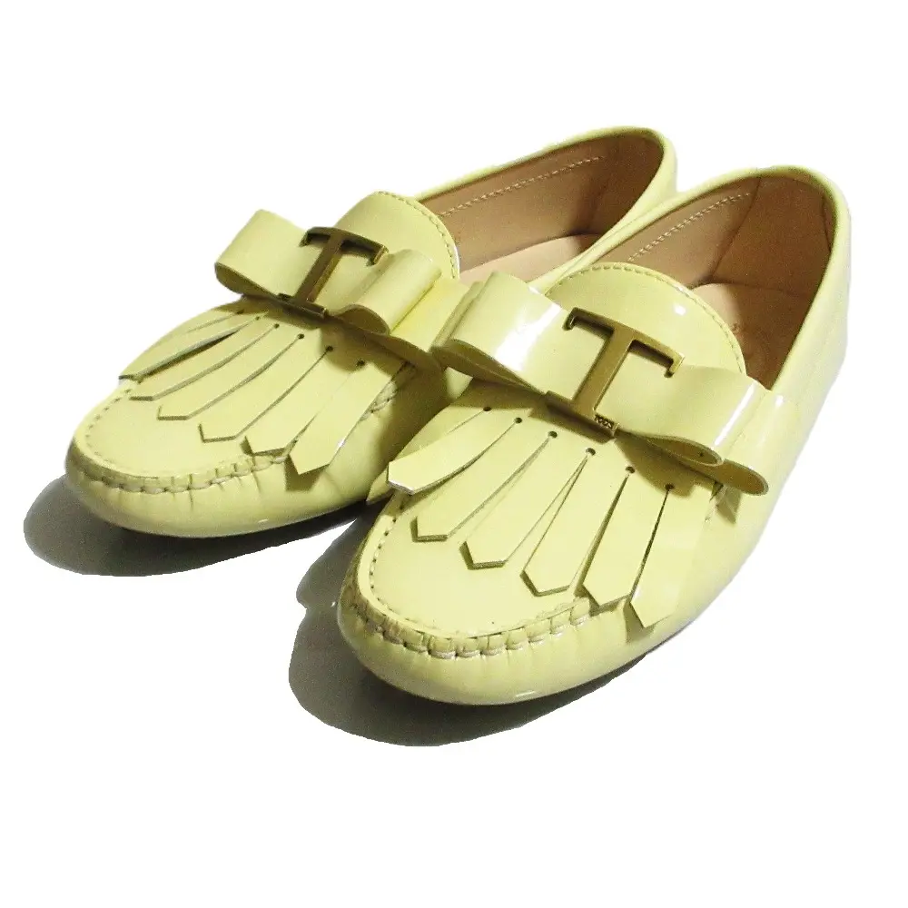 TOD'S トッズ Tタイムレス フリンジ パテント ドライビングシューズ ローファー サイズ36 約23cm ベージュ