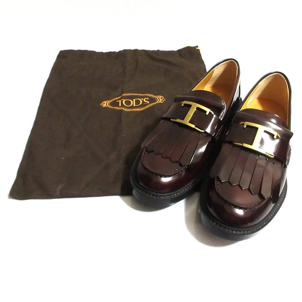 TOD'S トッズ Tタイムレス フリンジ ローファー シューズ サイズ37 1/2 37.5 約24.5cm ブラウン