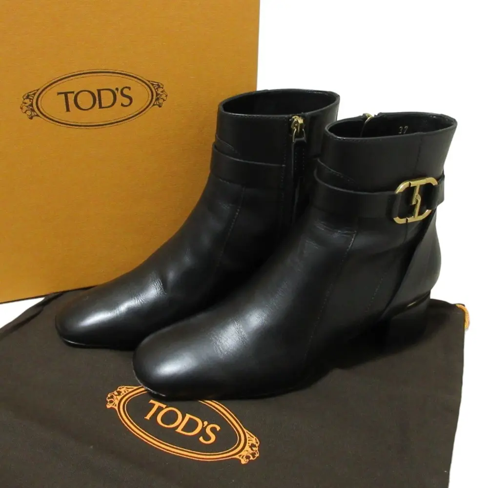 TOD'S トッズ ダブルTリング レザー サイドジップ ショートブーツ 37 約24cm ブラックの買取実績【2025年9月買取】