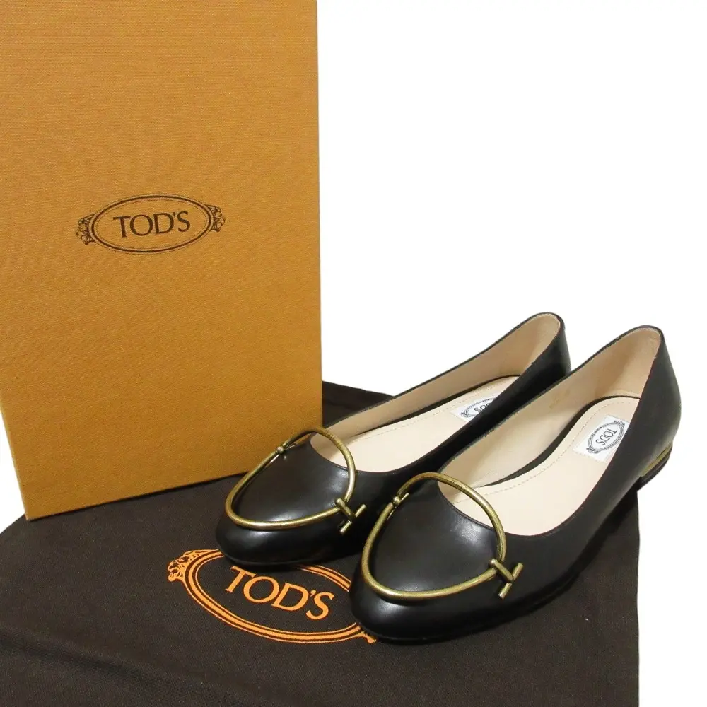 TOD'S トッズ Tリング バレリーナ レザーシューズ パンプス 36 約23cm ブラック