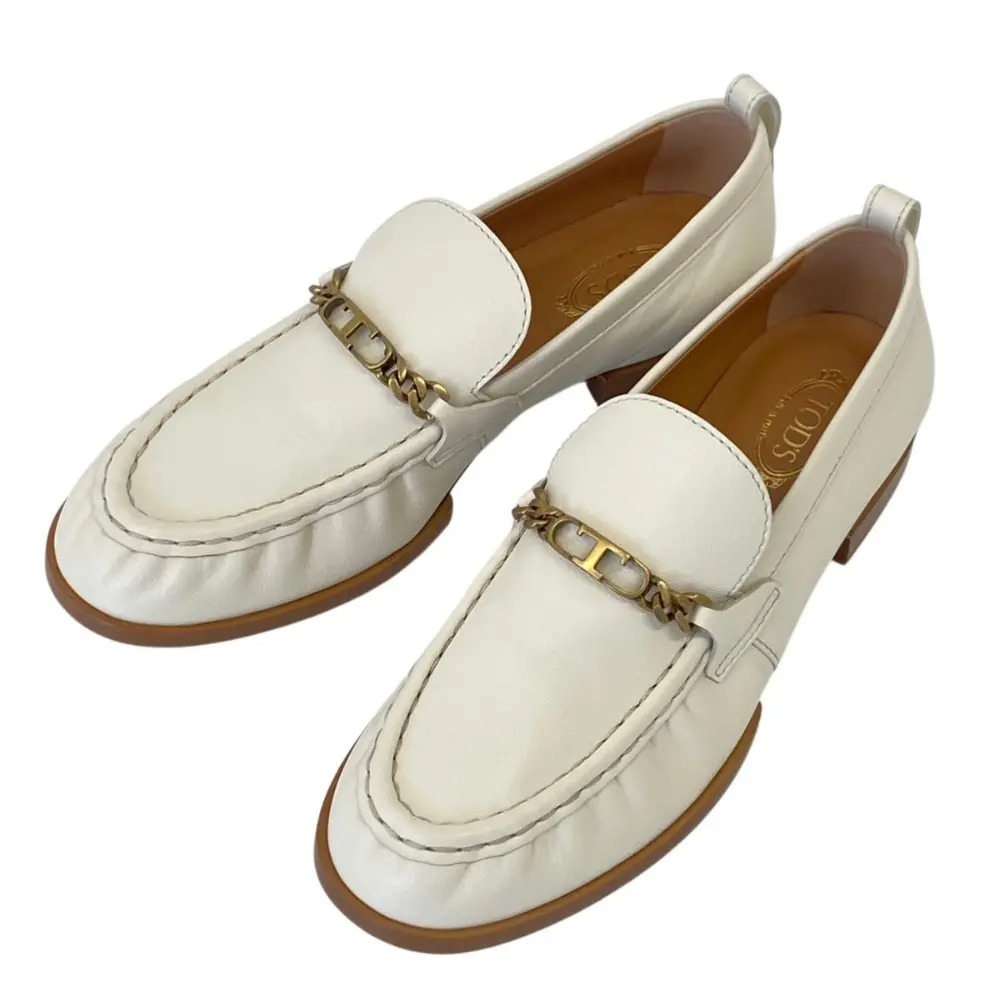 TOD'S トッズ メタルチェーン ローファー シューズ サイズ36 1/2 23.5cm相当 ホワイト