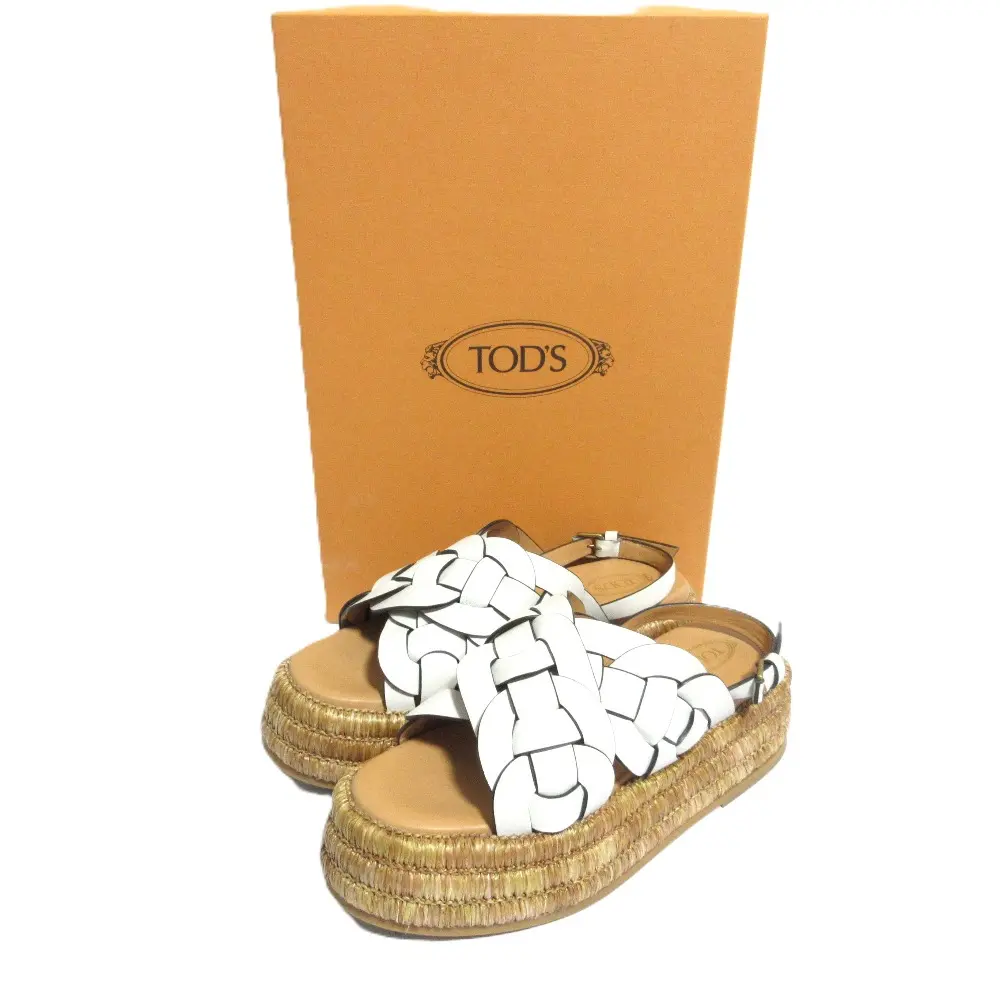 TOD'S トッズ イントレチャートレザー プラットフォーム サンダル 36.5 23.5cm相当 ホワイト