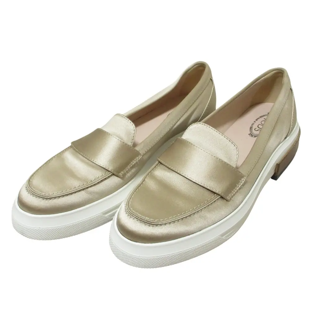 TOD'S トッズ サテン ローファー スリッポン シューズ サイズ37.5 約24.5cm ゴールドベージュ