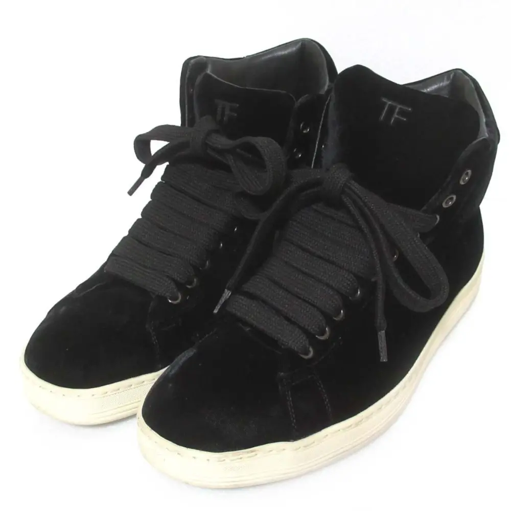 TOM FORD トムフォード ベロア ハイカット スニーカー シューズ 6.5サイズ 24.5cm相当 ブラック