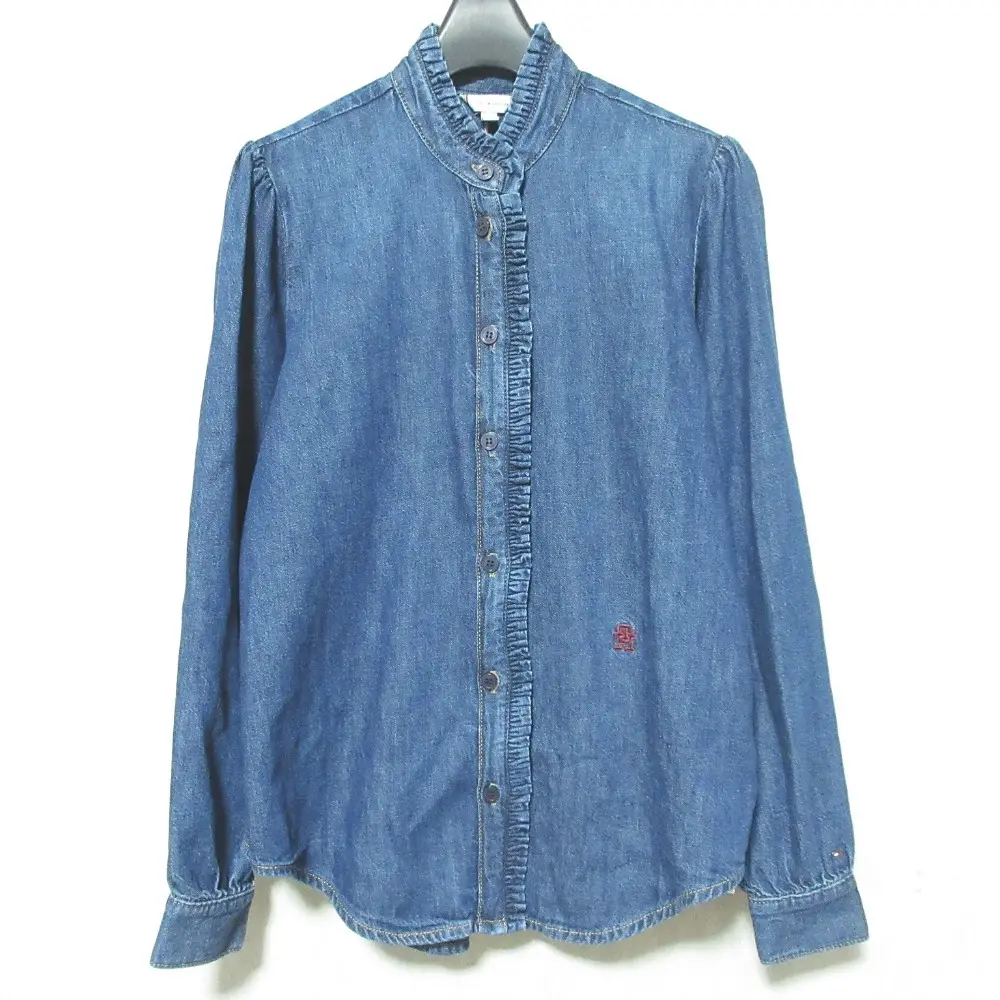22AW TOMMY HILFIGER トミーヒルフィガー フリルデニムシャツ WW0WW36372 サイズ32 ブルー