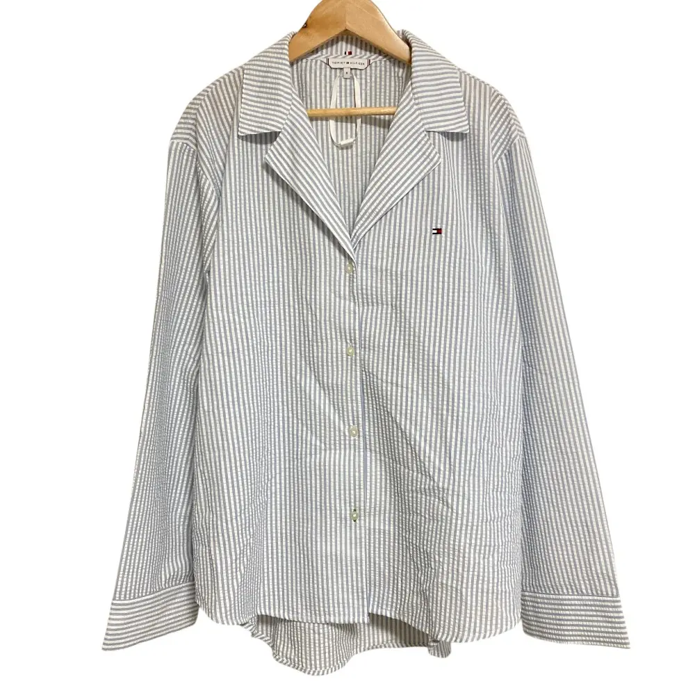 TOMMY HILFIGER トミーヒルフィガー シアサッカー ストライプシャツジャケット M ライトブルー