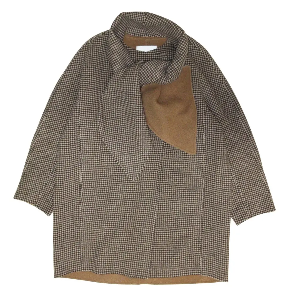 19AW TOMORROWLAND トゥモローランド マフラー付き ウール ノーカラー リバーコート 36 ブラウン