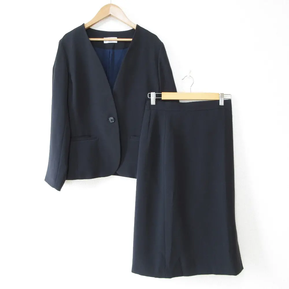 22SS TOMORROWLAND トゥモローランド Pina Colada ノーカラージャケット スカート スーツ セットアップ 38 ネイビー