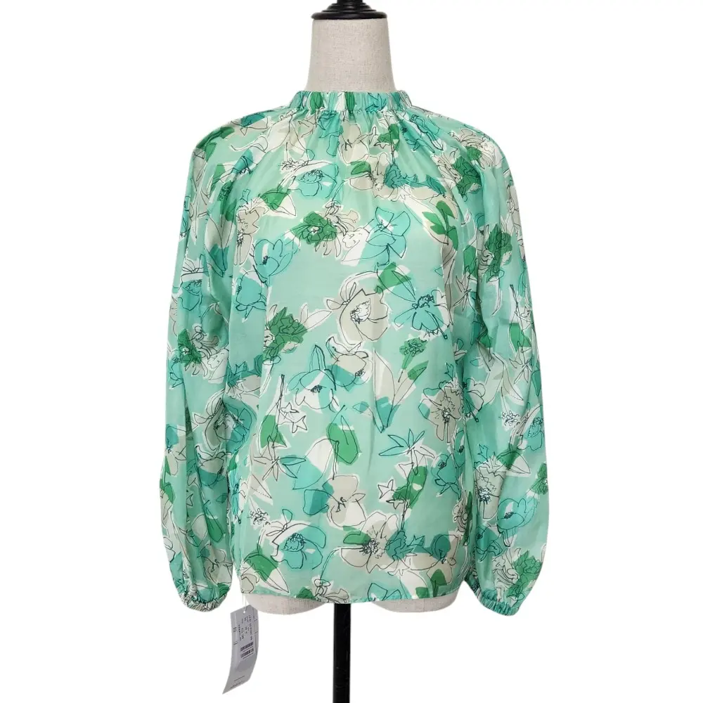 24SS TOMORROWLAND collection トゥモローランドコレクション ピオニープリント ギャザーネックブラウス 36 グリーン