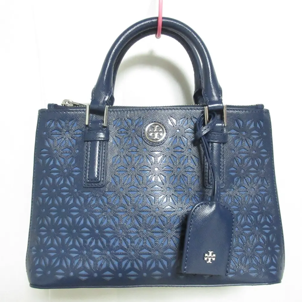 TORY BURCH トリーバーチ フラワーパンチング レザー 2WAY ショルダーバッグ ハンドバッグ ブルー