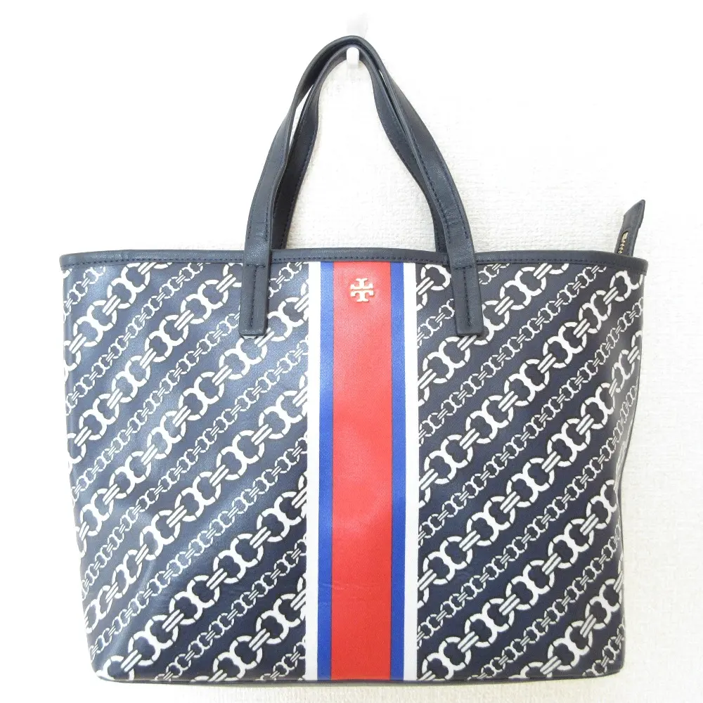 TORY BURCH トリーバーチ ジェミニリンク チェーン柄 2WAY トートバッグ ショルダーバッグ ネイビー系