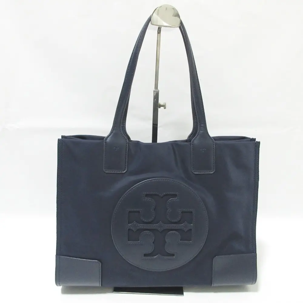 Tory Burchトリーバーチ MINI Ella ナイロンキャンバス×レザー トートバッグ ハンドバッグ ネイビー