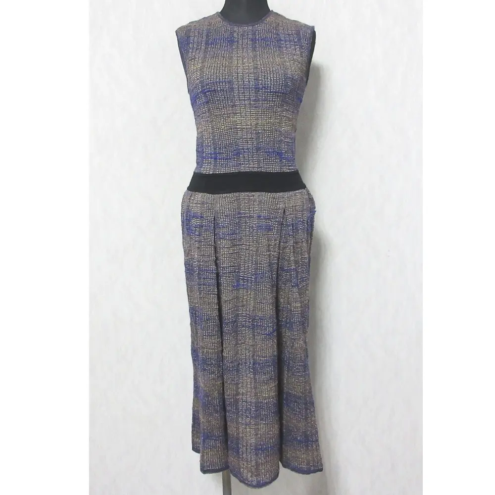 TORY BURCH トリーバーチ ウエストマーク ノースリーブ ロング ニットワンピース ドレス 小さいサイズ XS パープル系