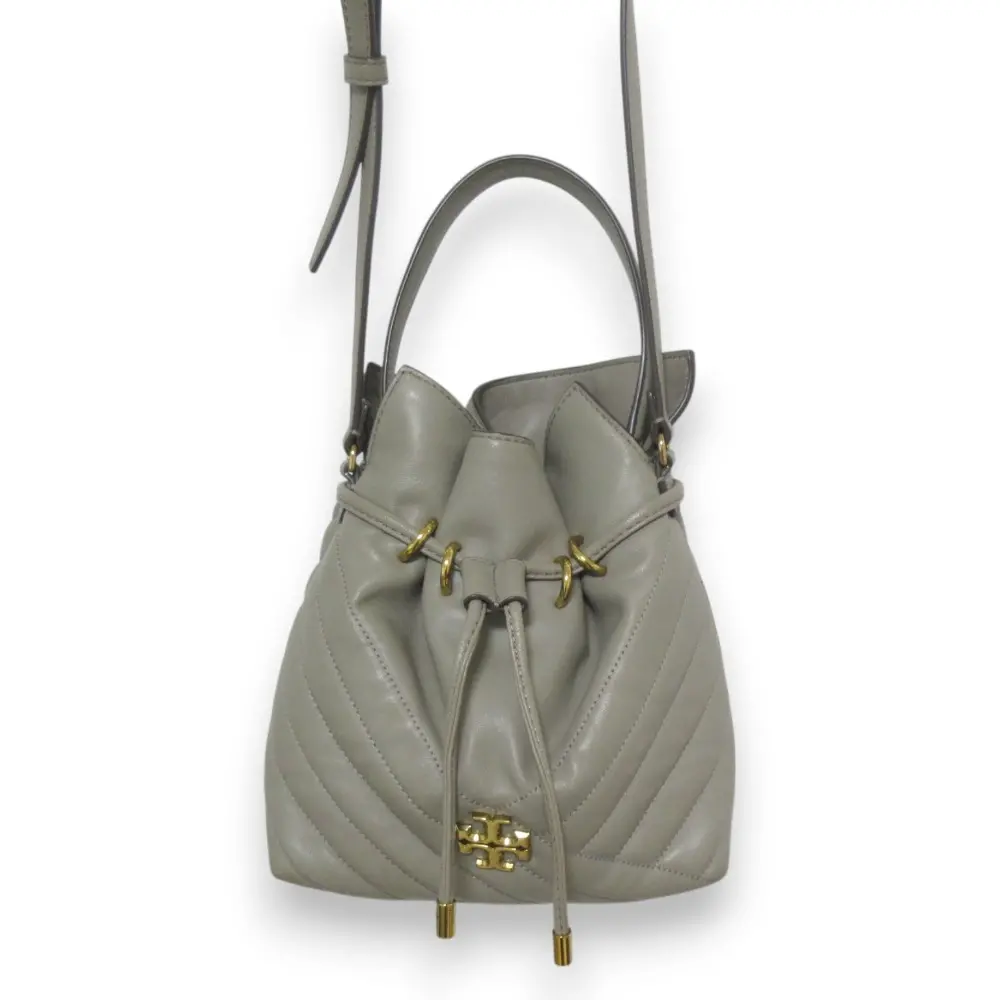 TORY BURCH トリーバーチ キラシェブロン レザー ミニ バケットバッグ ショルダーバッグ グレージュ×ゴールド金具