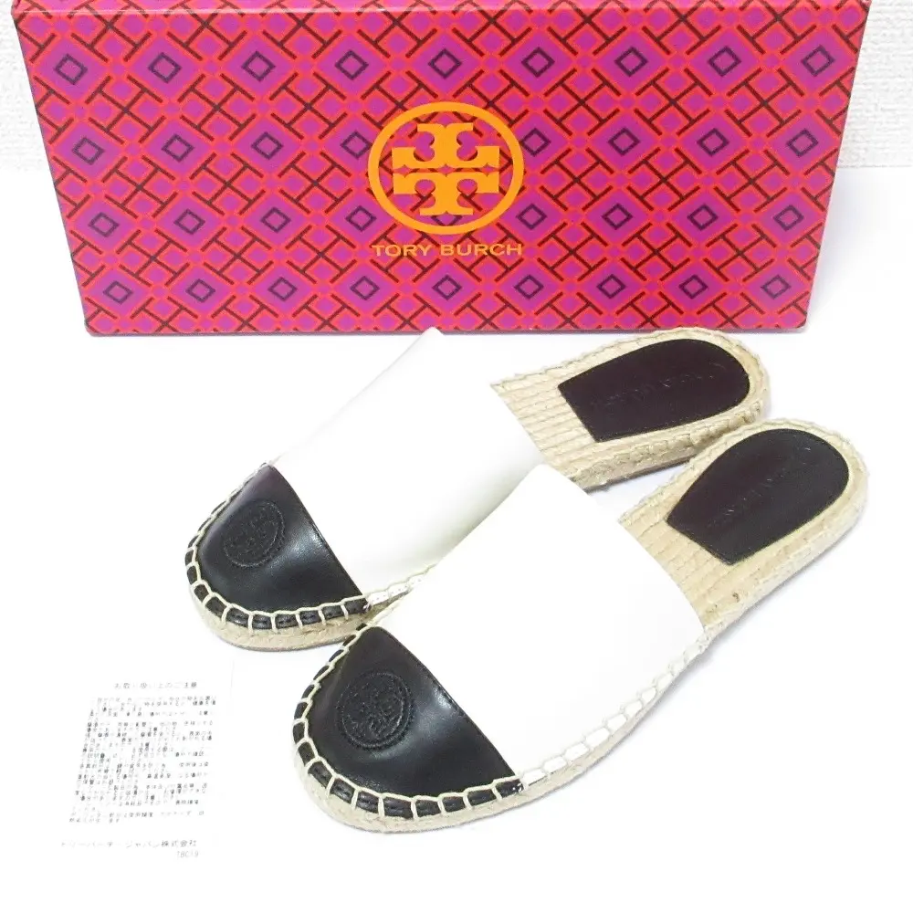 TORY BURCH トリーバーチ バイカラー フラット エスパドリーユサンダル ミュール 65107 US6サイズ 23cm ホワイト×ブラック