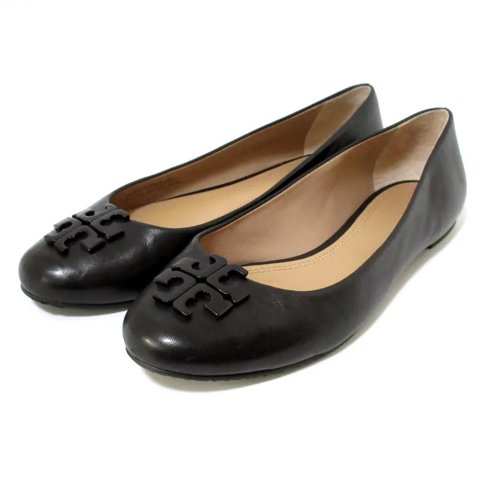 TORY BURCH トリーバーチ レザー ロゴ ラウンドトゥ バレエシューズ フラット パンプス 43070 サイズ8M 約25cm ブラック