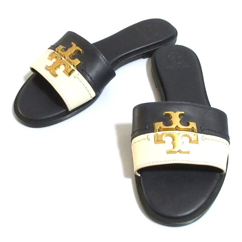 TORY BURCH トリーバーチ レザー フラットサンダル サイズ6 約23.0cm ネイビー