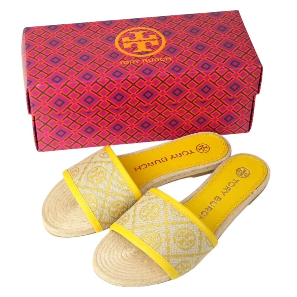 TORY BURCH トリーバーチ モノグラム エスパドリーユ フラットサンダル US6.5 23.5cm イエロー